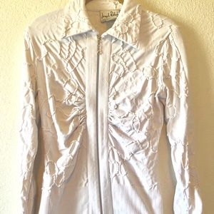 Unique Designer White Stretch Front Zip Top